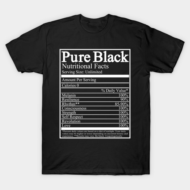 'Pure Black Nutritional Facts' Awesome Melanin Gift T-Shirt by ourwackyhome
